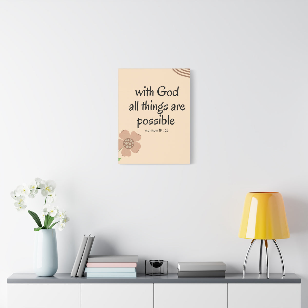 Scripture Canvas All Things Are Possible Matthew 19:26 Brown Flower Christian Wall Art Bible Verse Print Ready to Hang