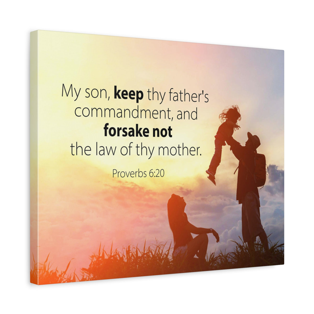 Scripture Canvas The Law of Thy Mother Proverbs 6:20 Christian Wall Art Bible Verse Print Ready to Hang