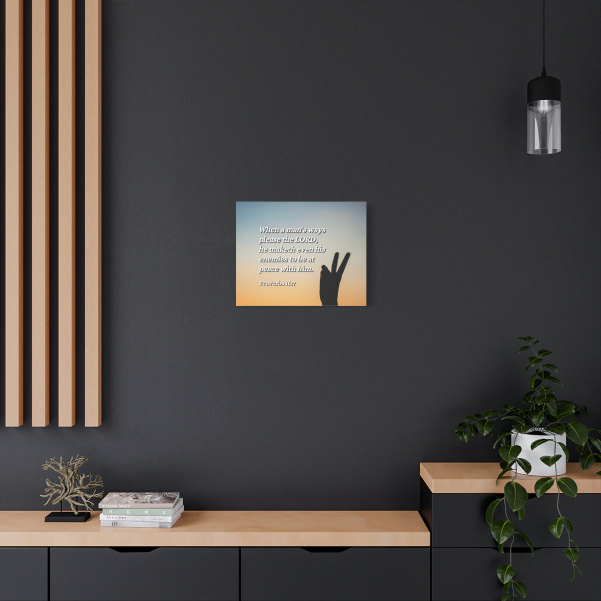 Scripture Canvas At Peace Proverbs 16:7 Christian Wall Art Bible Verse Print Ready to Hang