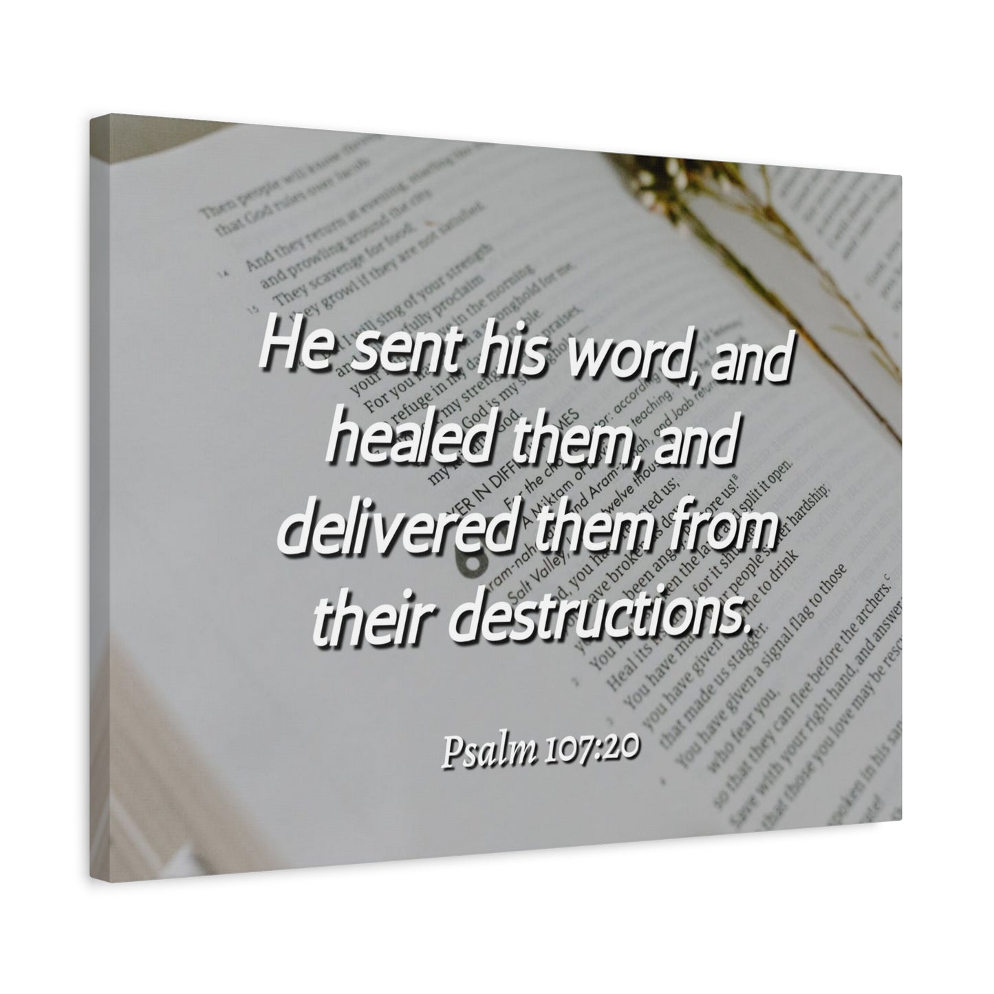 Scripture Canvas Healed Them Psalm 107:20 Christian Wall Art Bible Verse Print Ready to Hang