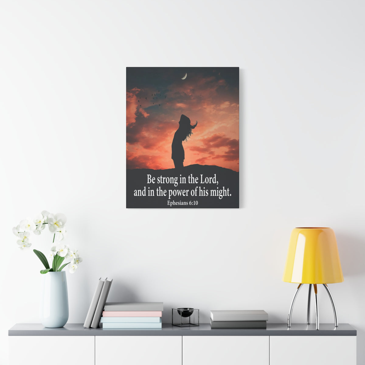 Scripture Canvas Be Strong in the Lord Ephesians 6:10 Christian Wall Art Bible Verse Print Ready to Hang