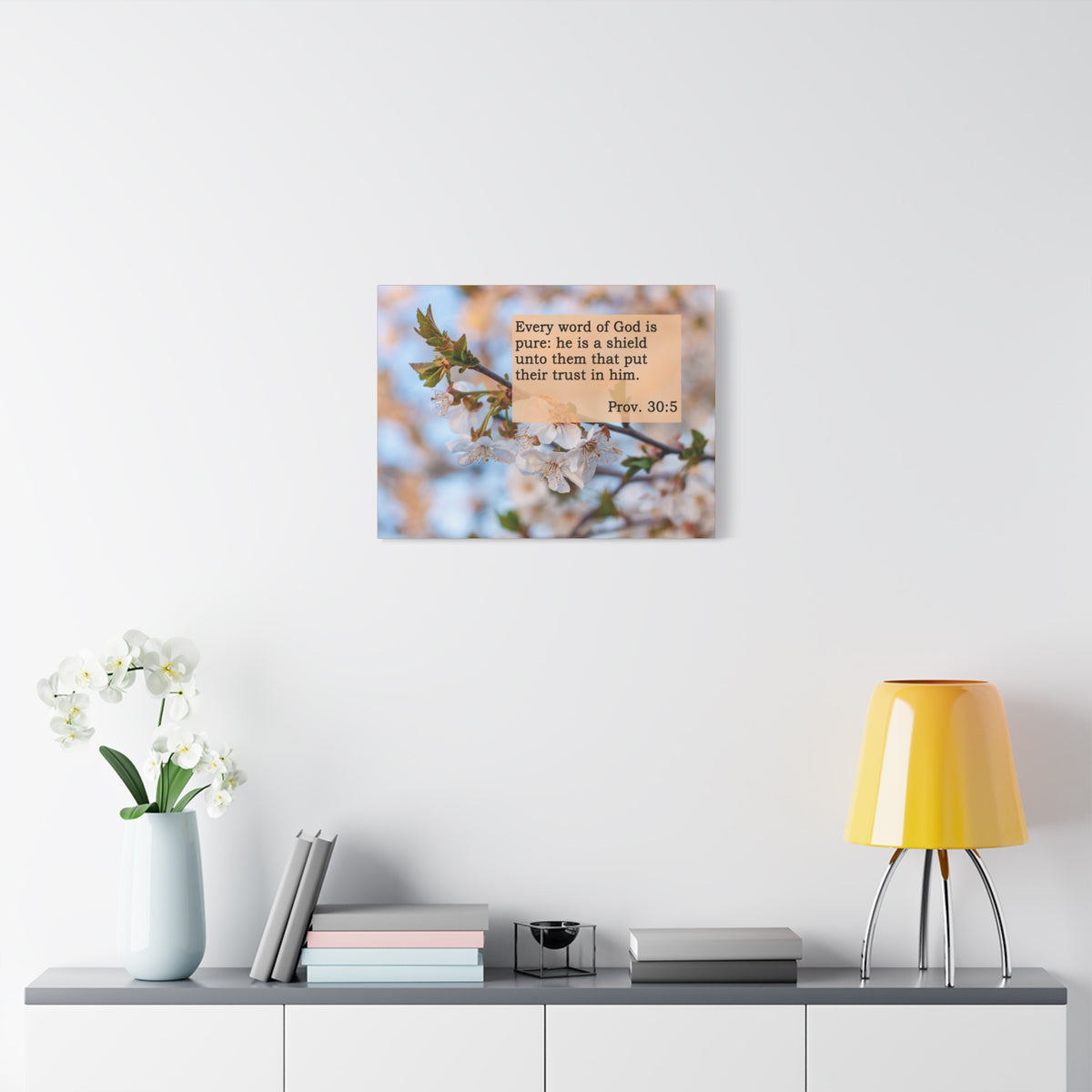 Scripture Canvas He Is A Shield Proverbs 30:5 Christian Wall Art Bible Verse Print Ready to Hang