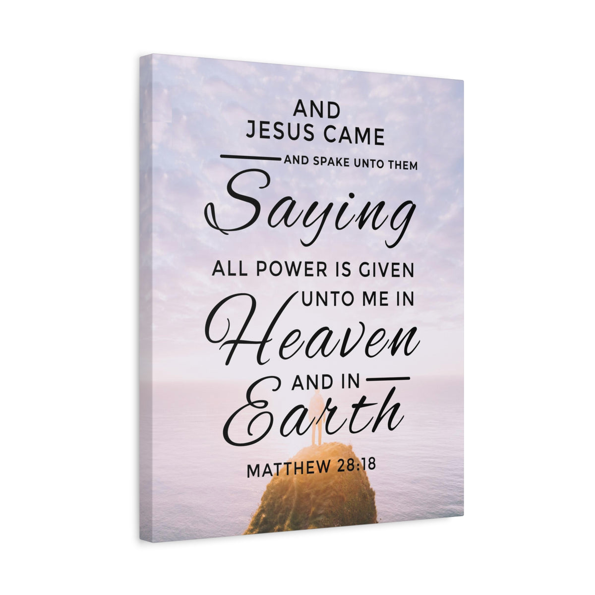 Scripture Canvas Heaven and Earth Matthew 28:18 Christian Wall Art Bible Verse Print Ready to Hang