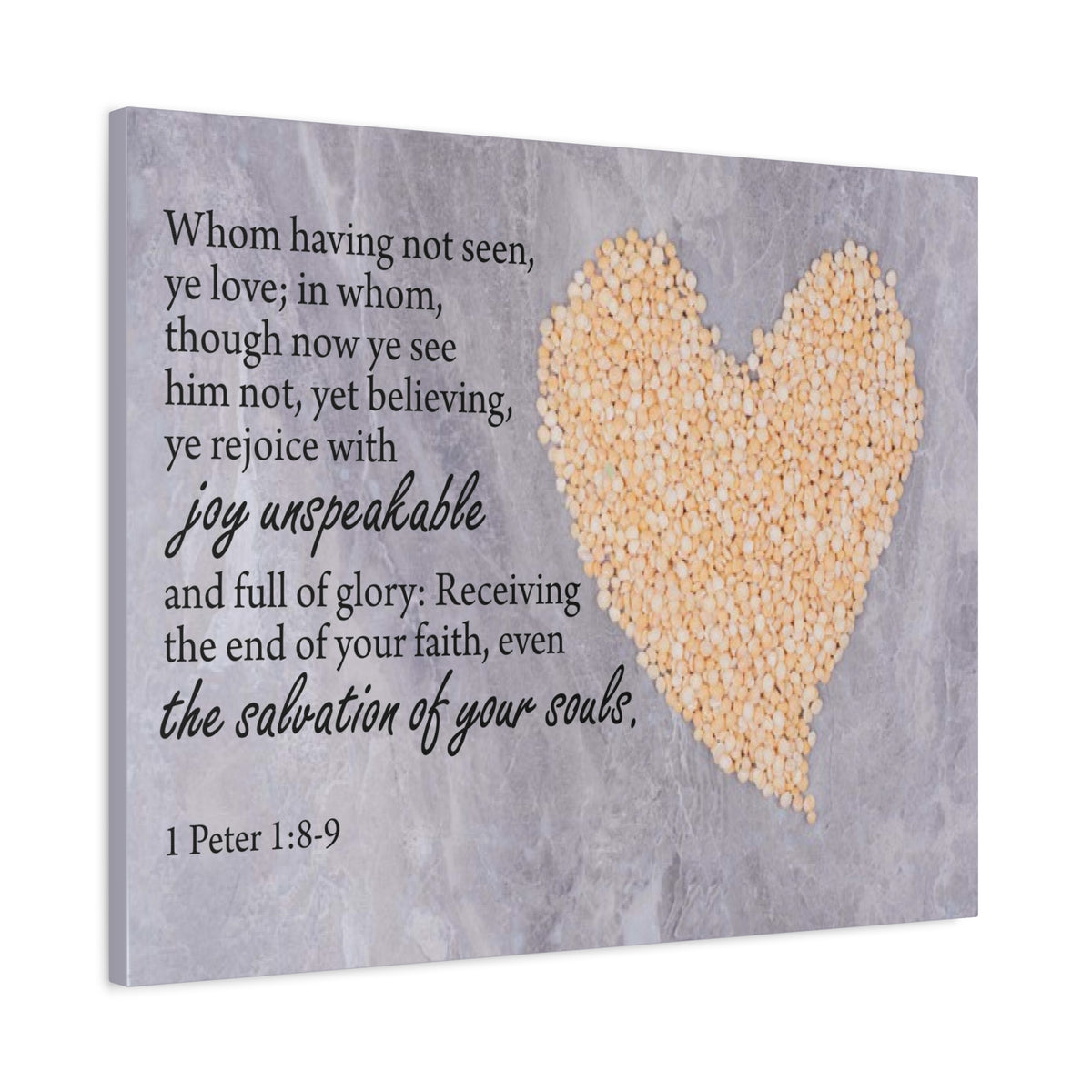 Scripture Canvas The Salvation of Your Souls 1 Peter 1:8-9 Christian Wall Art Bible Verse Print Ready to Hang