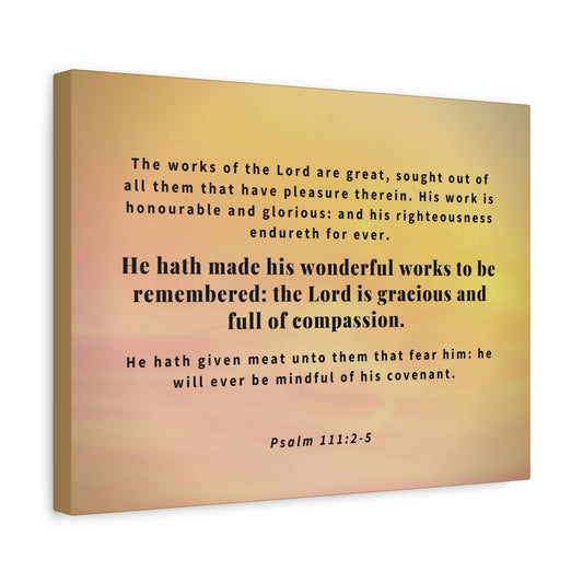 Scripture Canvas Wonderful Works Psalm 111:2-5 Christian Wall Art Bible Verse Print Ready to Hang