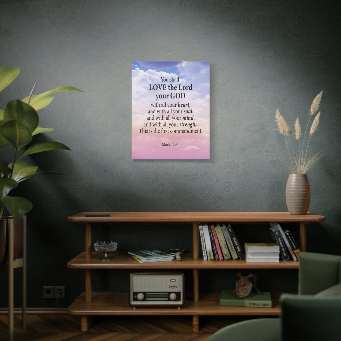 Bible Verse Canvas Love the Lord With All Your Heart Mark 12:30 Wall Art Christian Home Decor