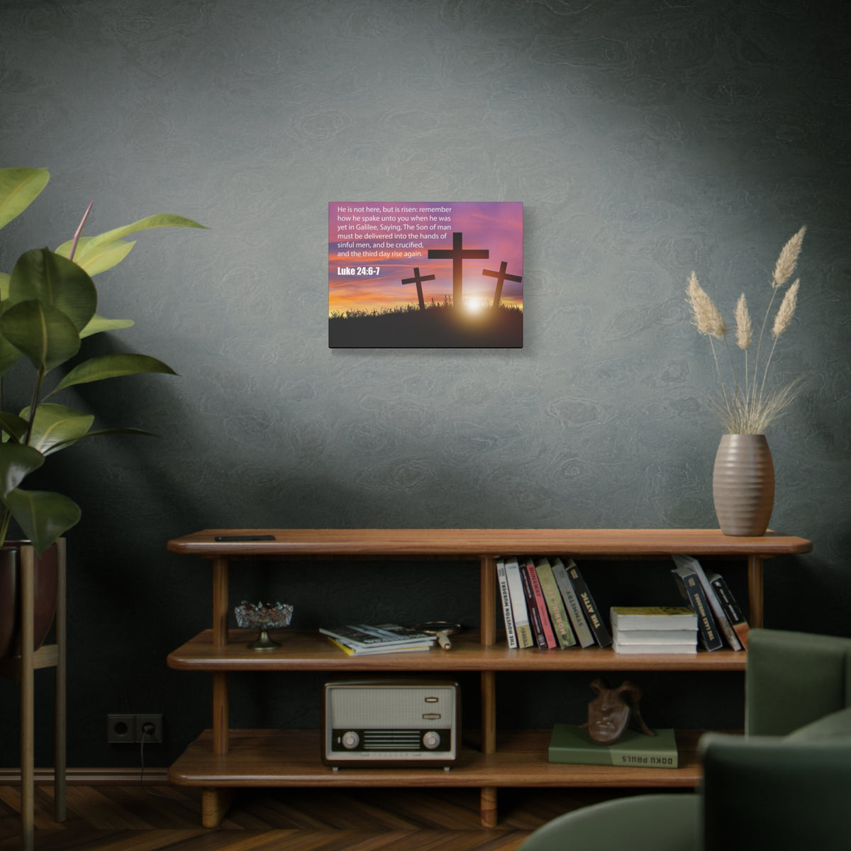 Scripture Canvas He Has Risen Luke 24:6-7 Christian Wall Art Bible Verse Print Ready to Hang