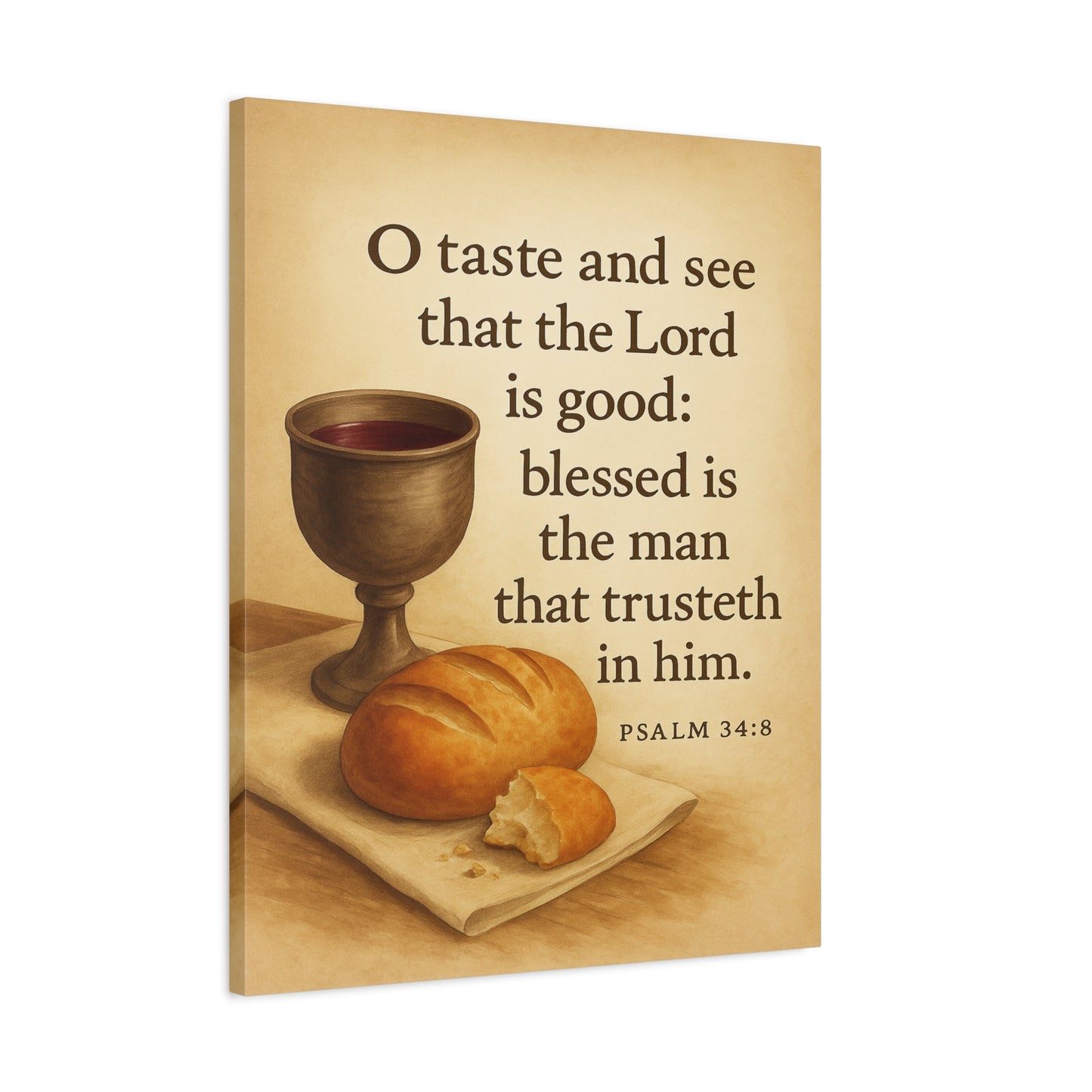 Bible Verse Canvas Psalm 34:8 Christian Home Décor Wall Art Scripture Ready to Hang Faith Print