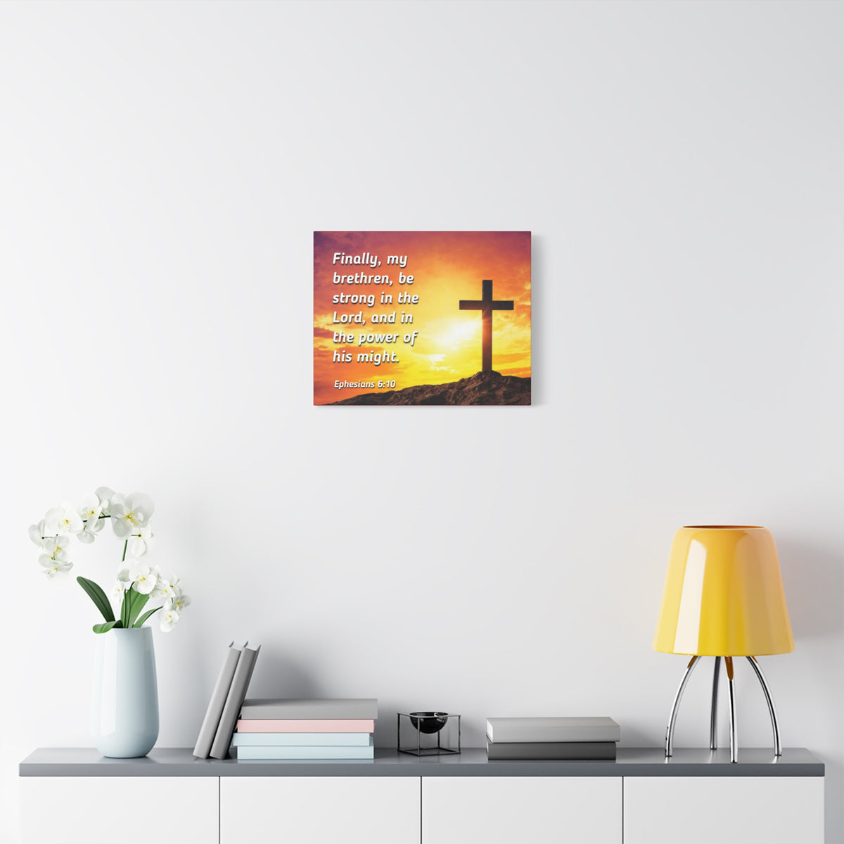 Scripture Canvas Be Strong Ephesians 6:10 Christian Wall Art Bible Verse Print Ready to Hang