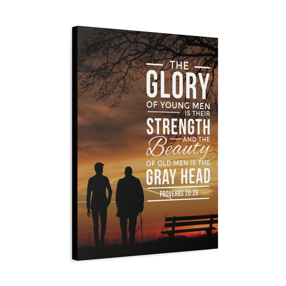 Scripture Canvas The Glory of Young Men Proverbs 20:29 Christian Wall Art Bible Verse Print Ready to Hang