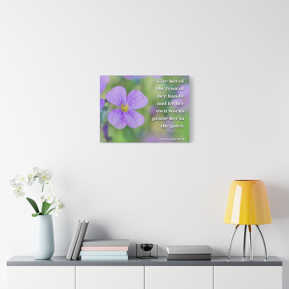 Scripture Canvas The Fruit Of Her Hands Proverbs 31:31 Christian Wall Art Bible Verse Print Ready to Hang