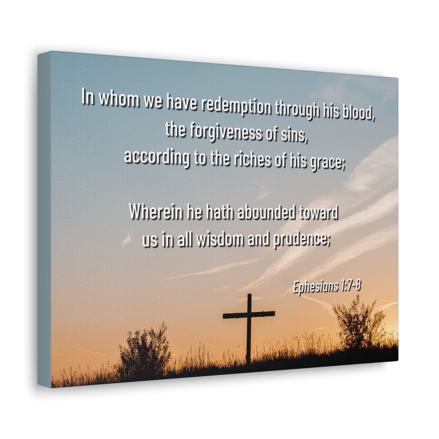 Through His Blood Ephesians 1:7 Bible Verse Canvas Christian Wall Art Ready to Hang