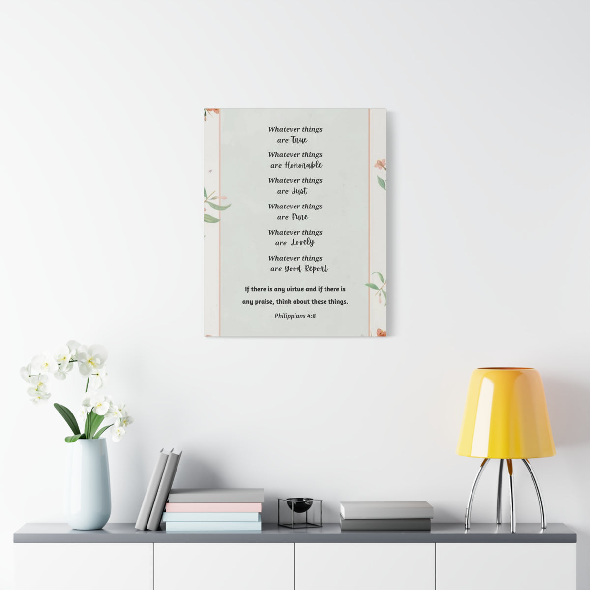 Scripture Canvas Whatsoever Things Are Philippians 4:8 Christian Wall Art Bible Verse Print Ready to Hang