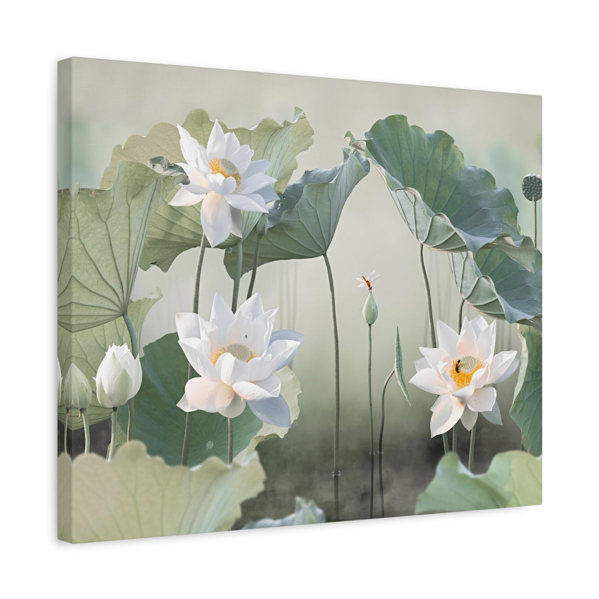 Beautiful White Lotus Flower Canvas Wall Art for Home Decor Ready-to-Hang