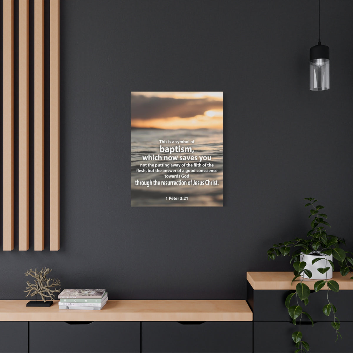 Scripture Canvas Baptism 1 Peter 3:21 Christian Wall Art Bible Verse Print Ready to Hang