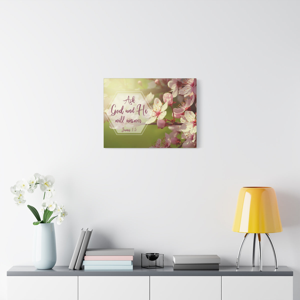 Scripture Canvas He Will Answer James 1:5 Pink Flower Christian Wall Art Bible Verse Print Ready to Hang