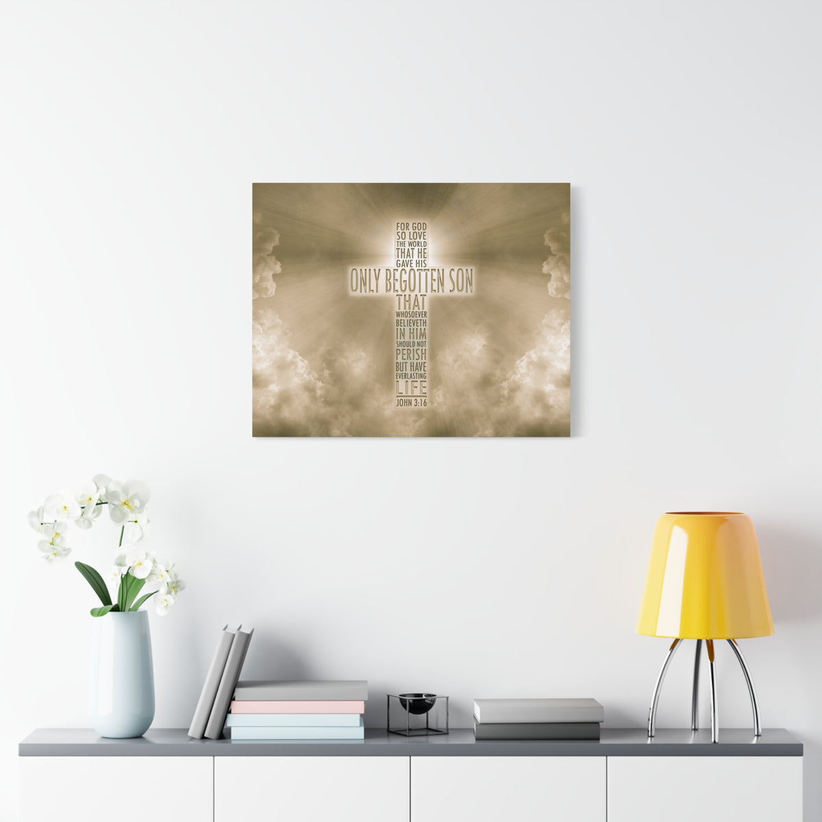 Scripture Canvas Everlasting Life John 3:16 Sun Christian Wall Art Bible Verse Print Ready to Hang