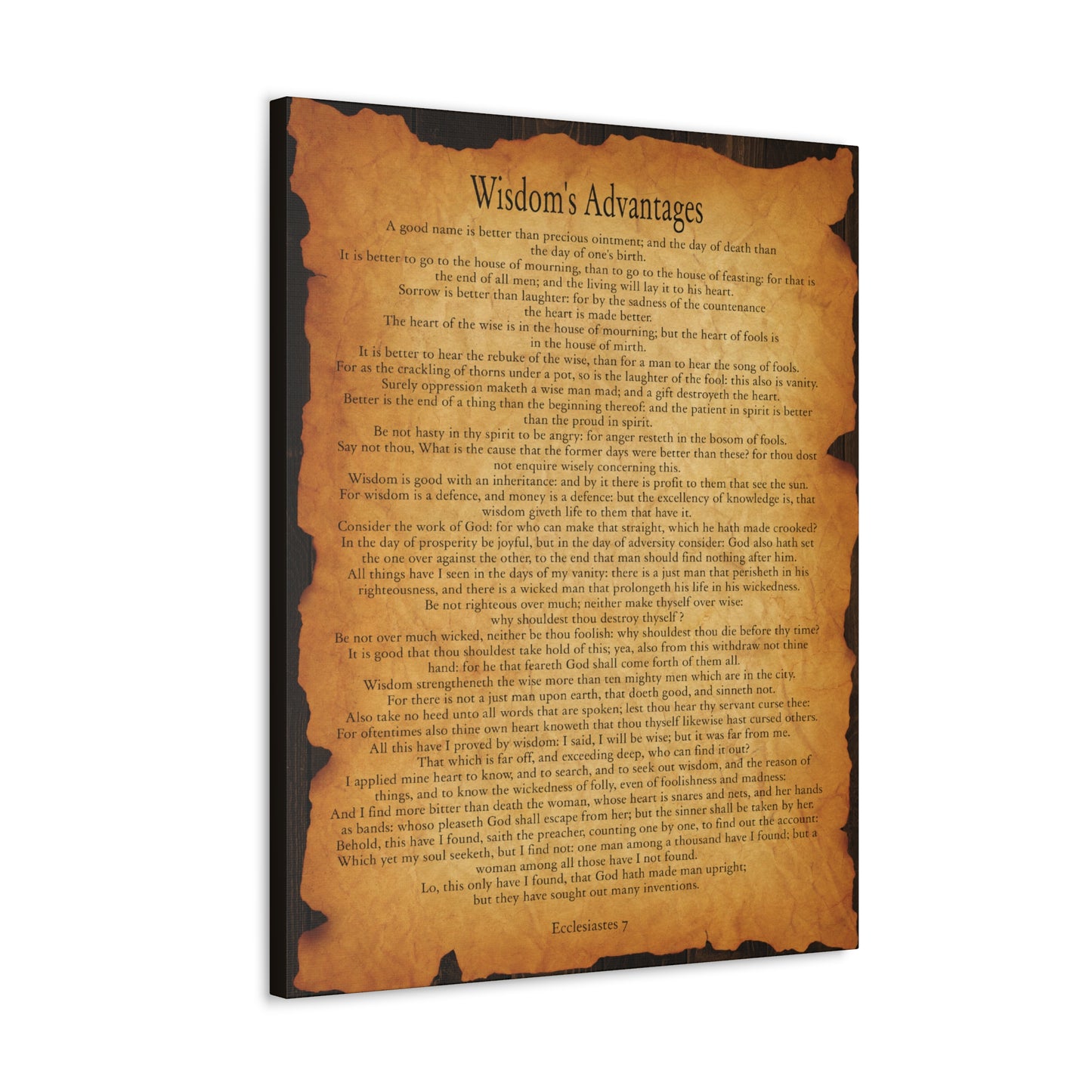 Wisdom's Advantages Ecclesiastes 7 Gold Brown Bible Verse Canvas Christian Wall Art Ready to Hang