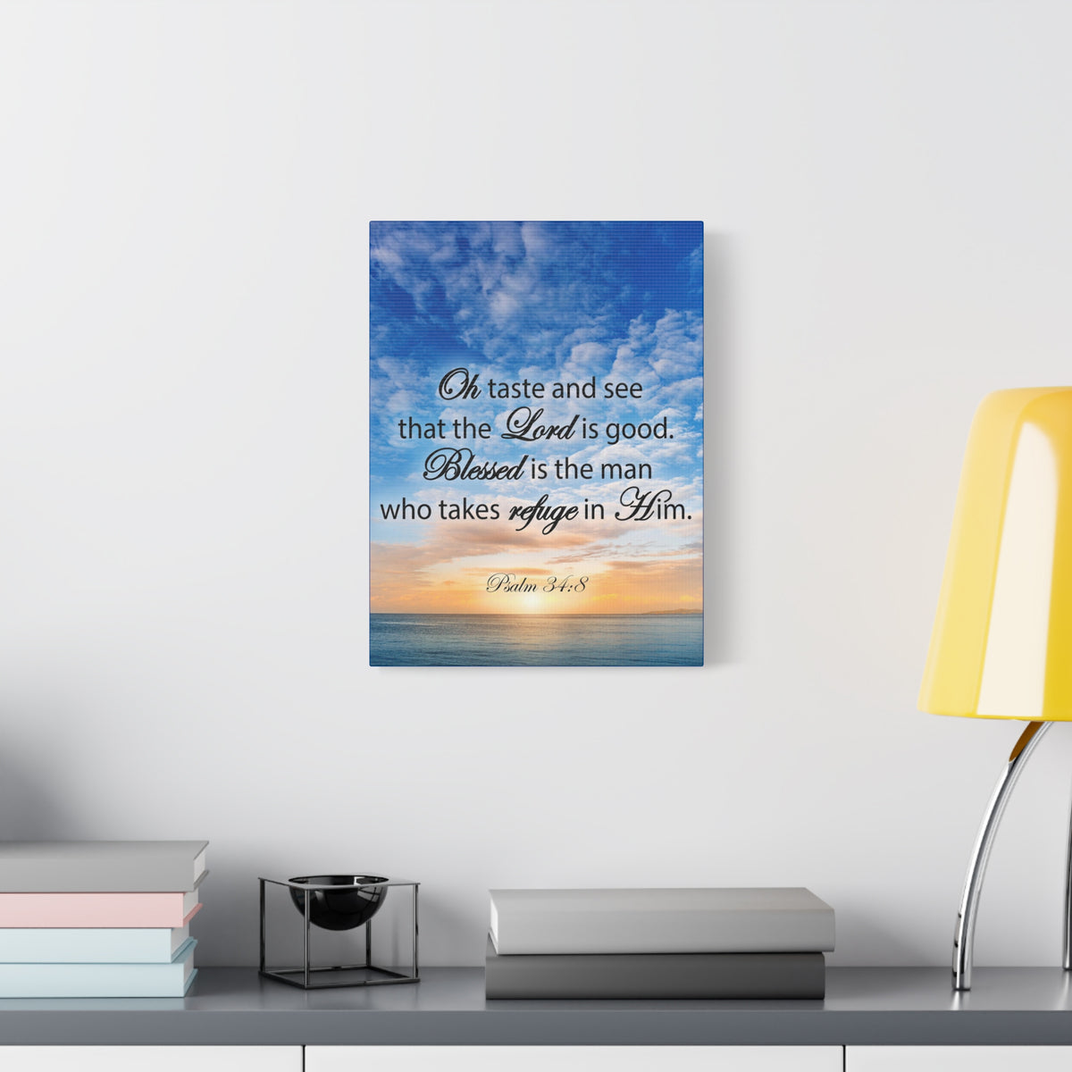 Scripture Canvas Blessed is The Man Psalm 34:8 Christian Wall Art Bible Verse Print Ready to Hang