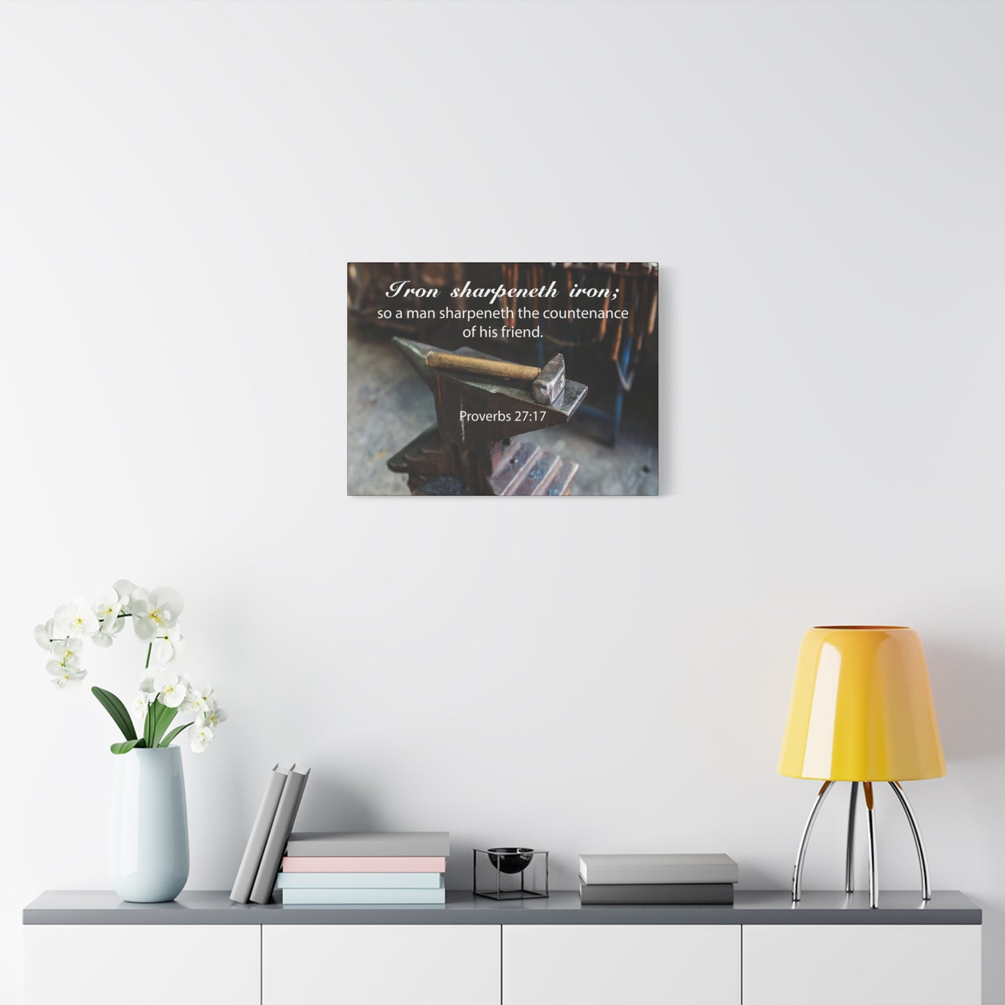 Scripture Canvas Iron Sharpeneth Iron Proverbs 27:17 Christian Wall Art Bible Verse Print Ready to Hang