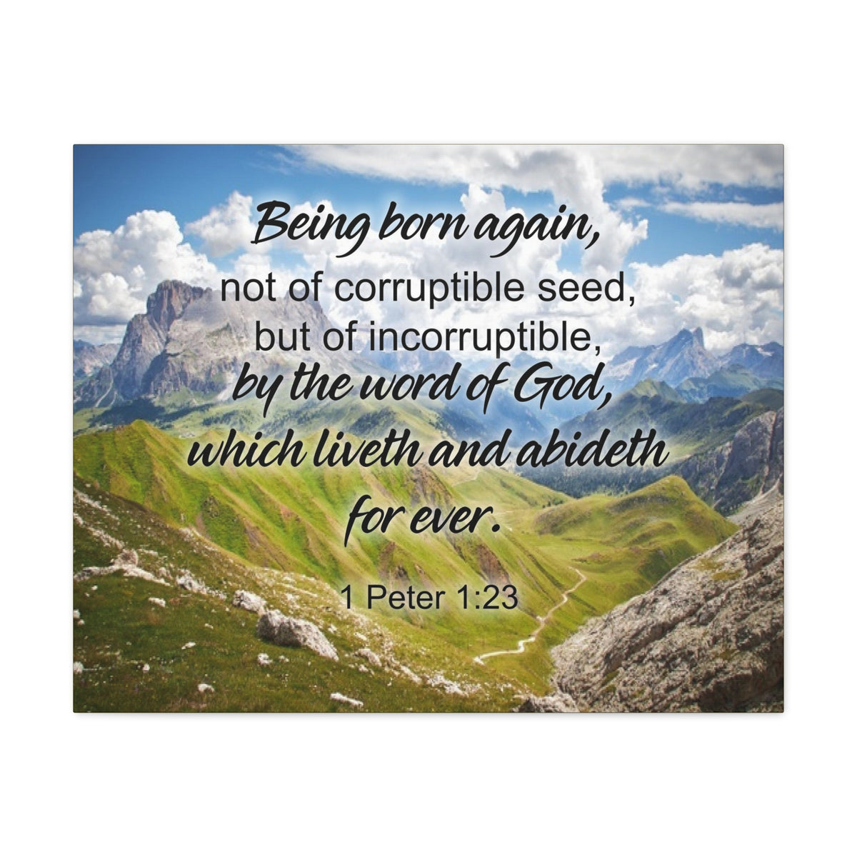 Scripture Canvas Being Born Again 1 Peter 1:23 Christian Wall Art Bible Verse Print Ready to Hang