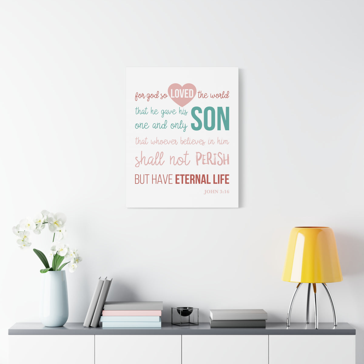 Scripture Canvas For God So Love John 3:16 Christian Wall Art Bible Verse Print Ready To Hang