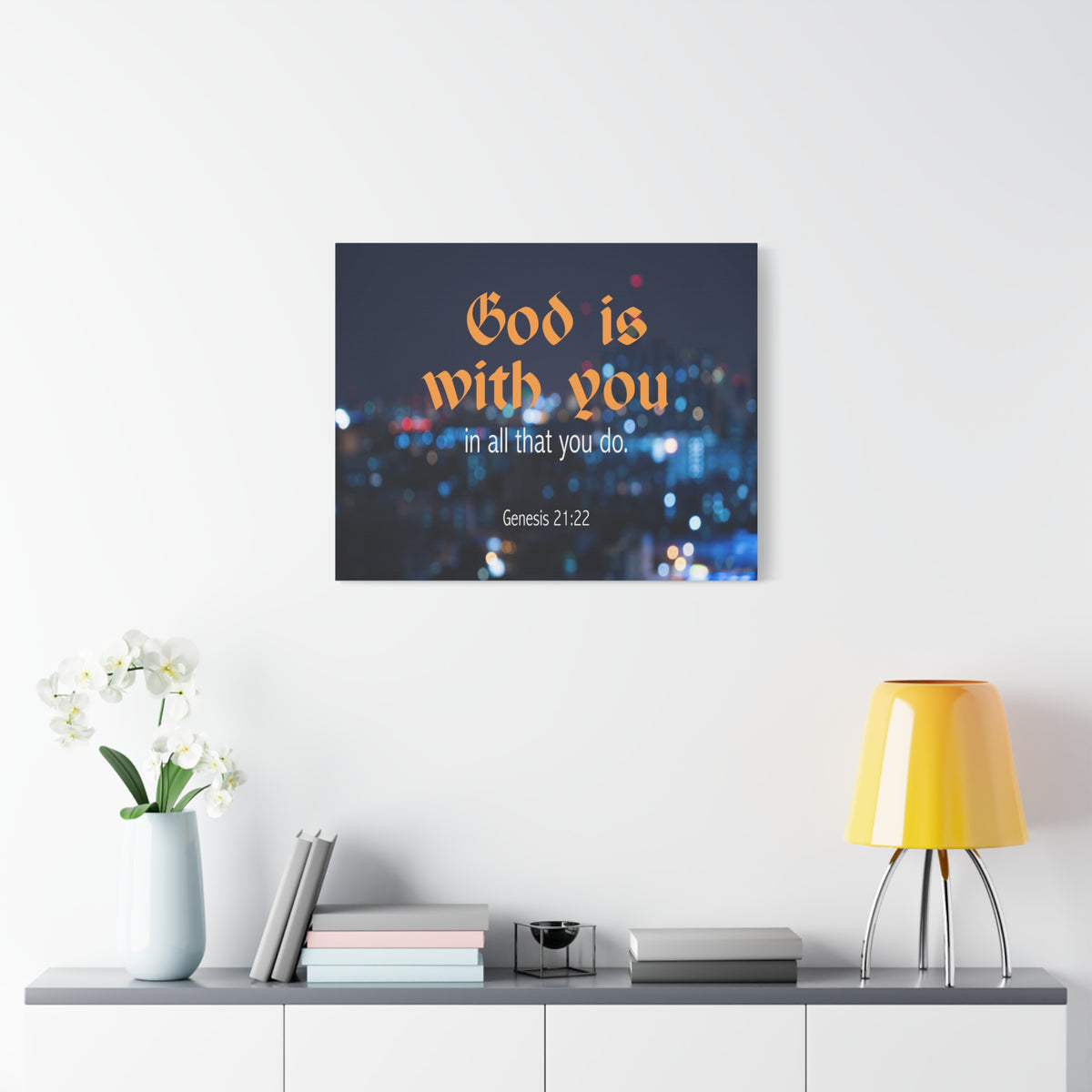 Scripture Canvas God is With You Genesis 21:22 Christian Wall Art Bible Verse Print Ready to Hang