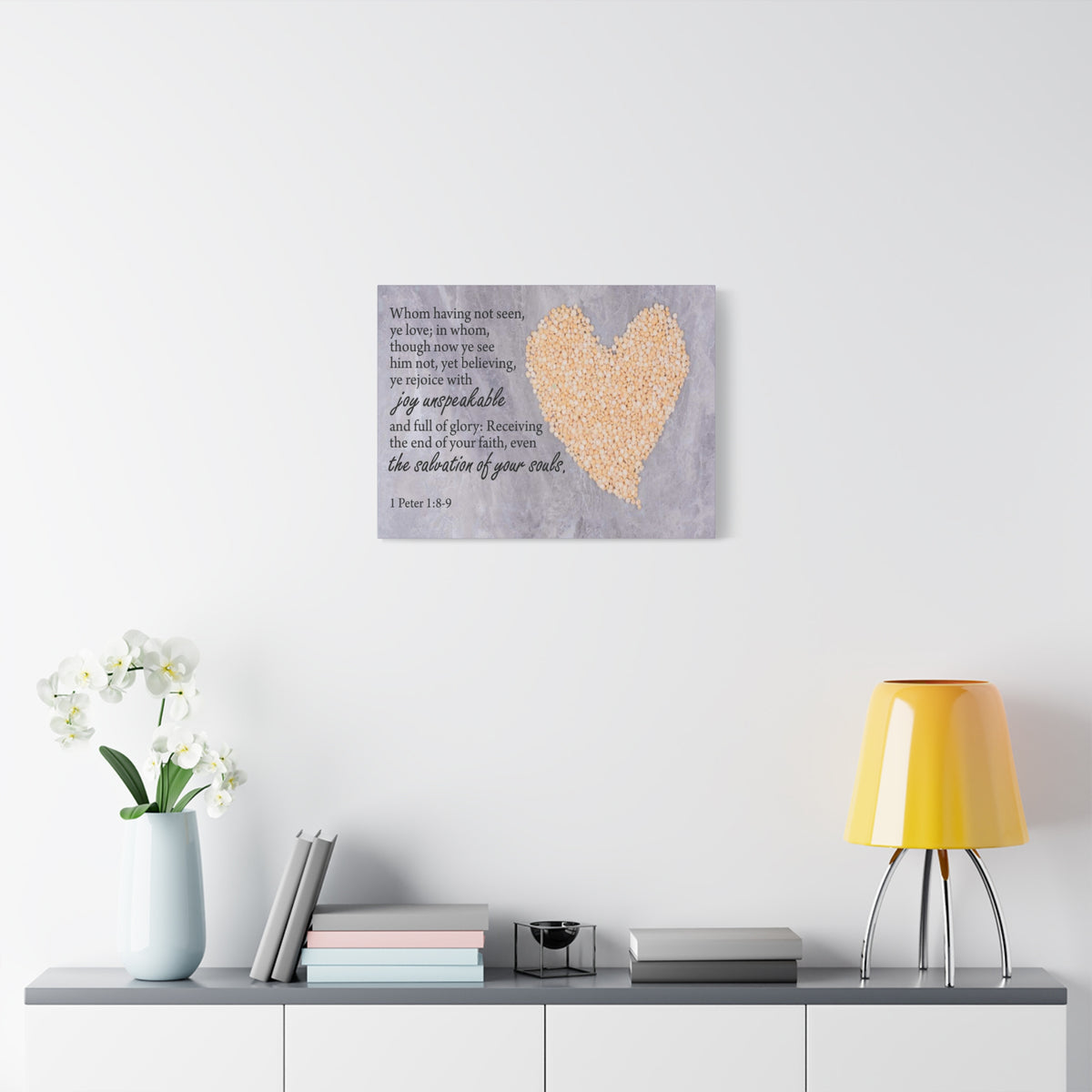 Scripture Canvas The Salvation of Your Souls 1 Peter 1:8-9 Christian Wall Art Bible Verse Print Ready to Hang