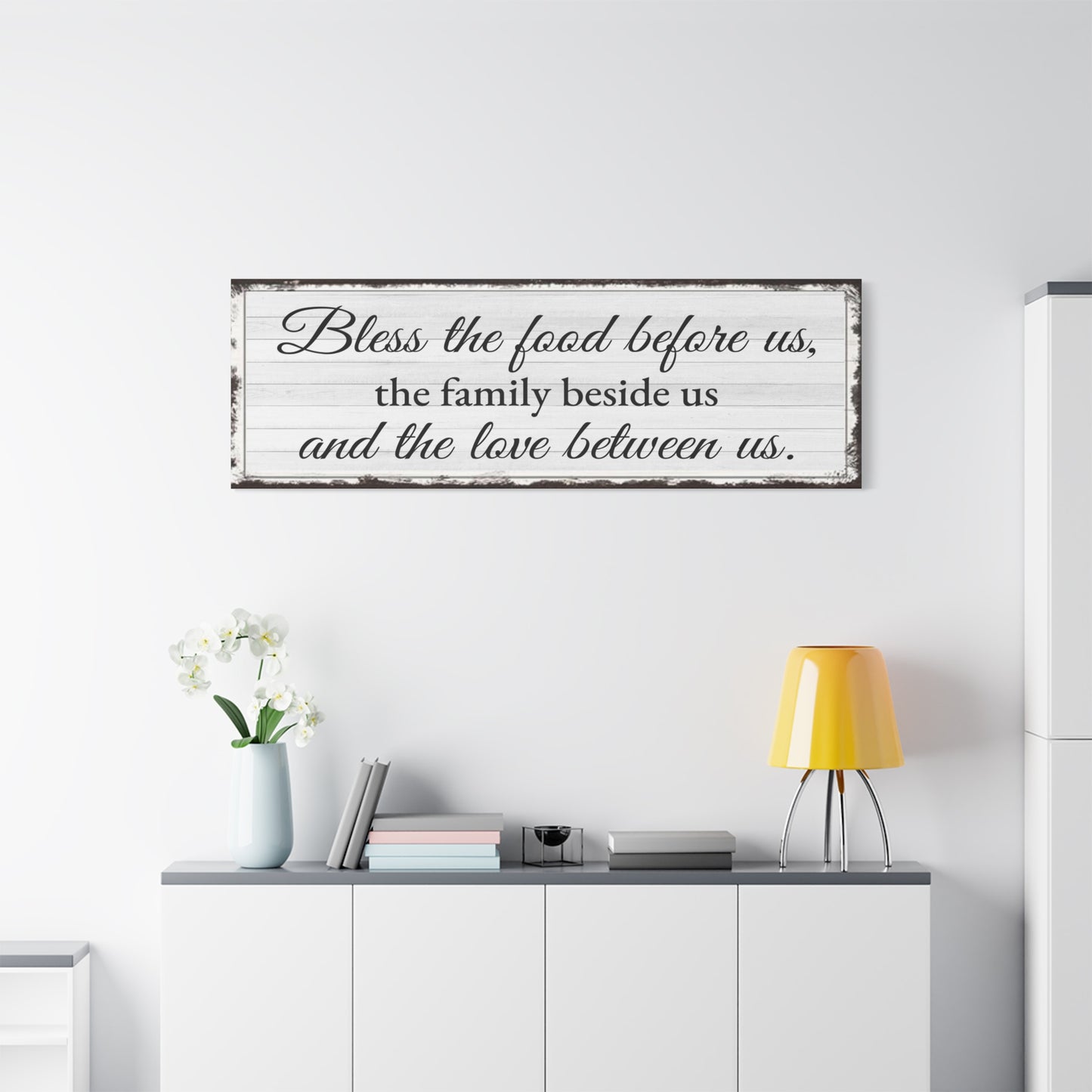 Scripture Walls Bless The Food White Bible Verse Canvas Christian Wall Art Ready to Hang Unframed