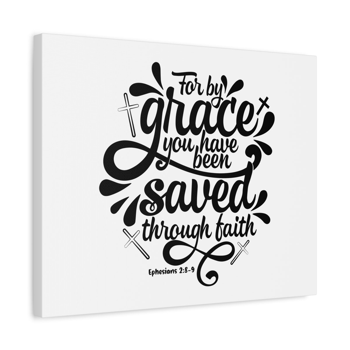 Scripture Canvas Saved By Grace Cross Ephesians 2:8-9 Christian Wall Art Bible Verse Print Ready to Hang