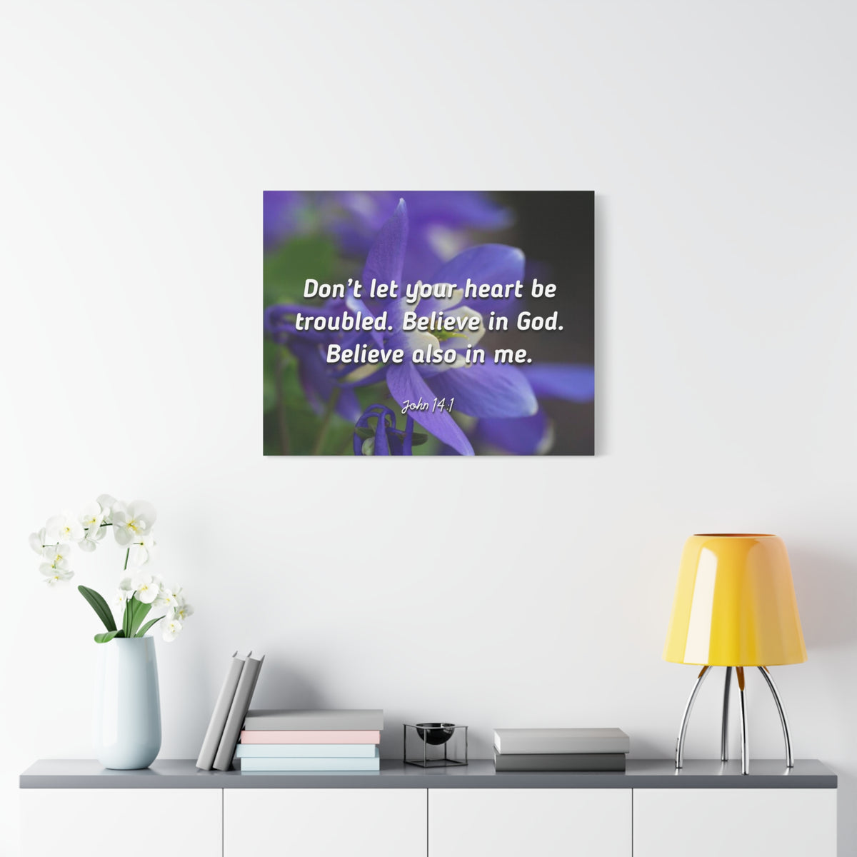Scripture Canvas Believe In God, Believe Also In Me John 14:1 Christian Wall Art Bible Verse Print Ready to Hang