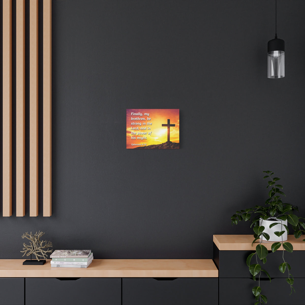 Scripture Canvas Be Strong Ephesians 6:10 Christian Wall Art Bible Verse Print Ready to Hang