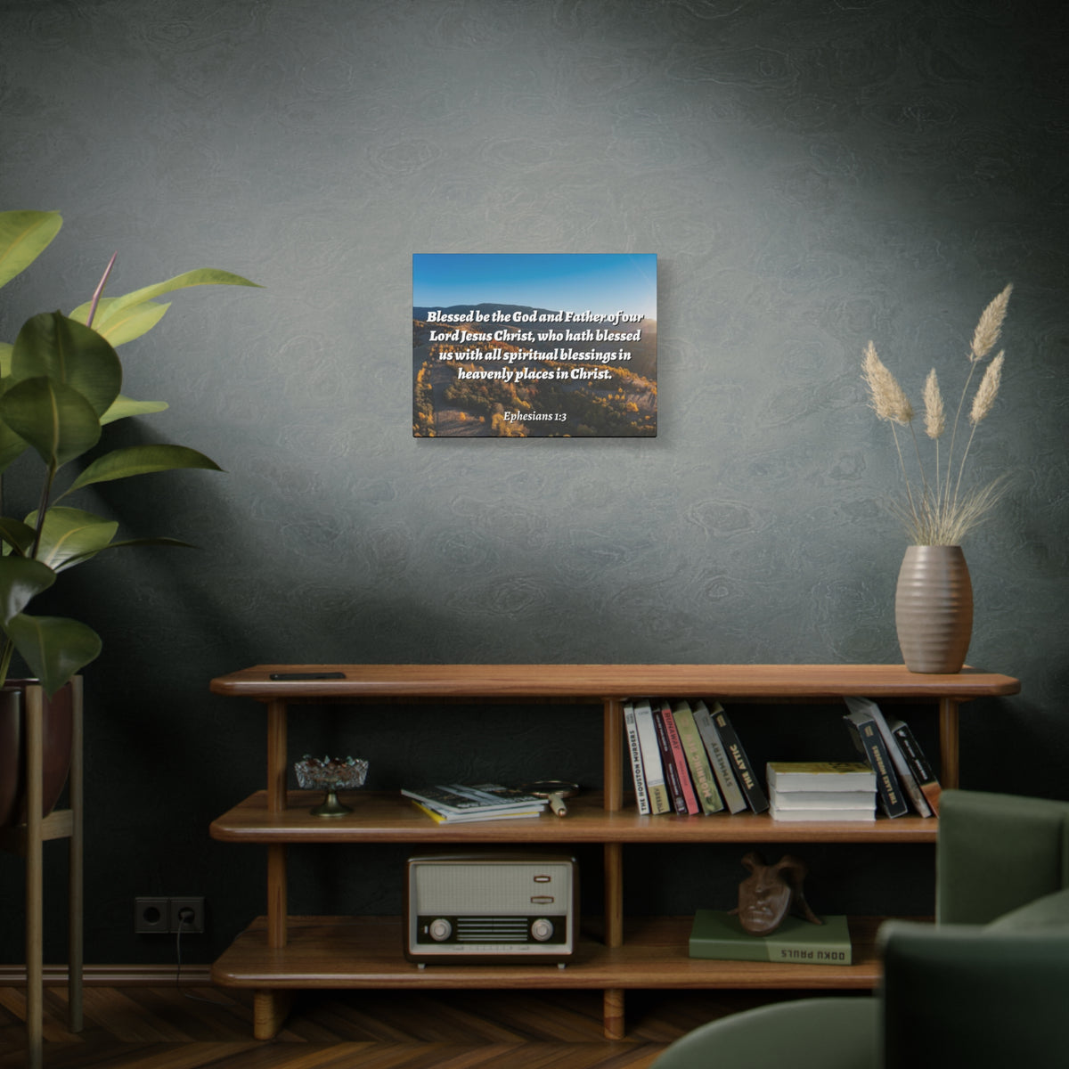 Scripture Canvas Spiritual Blessings Ephesians 1:3 Christian Wall Art Bible Verse Print Ready to Hang