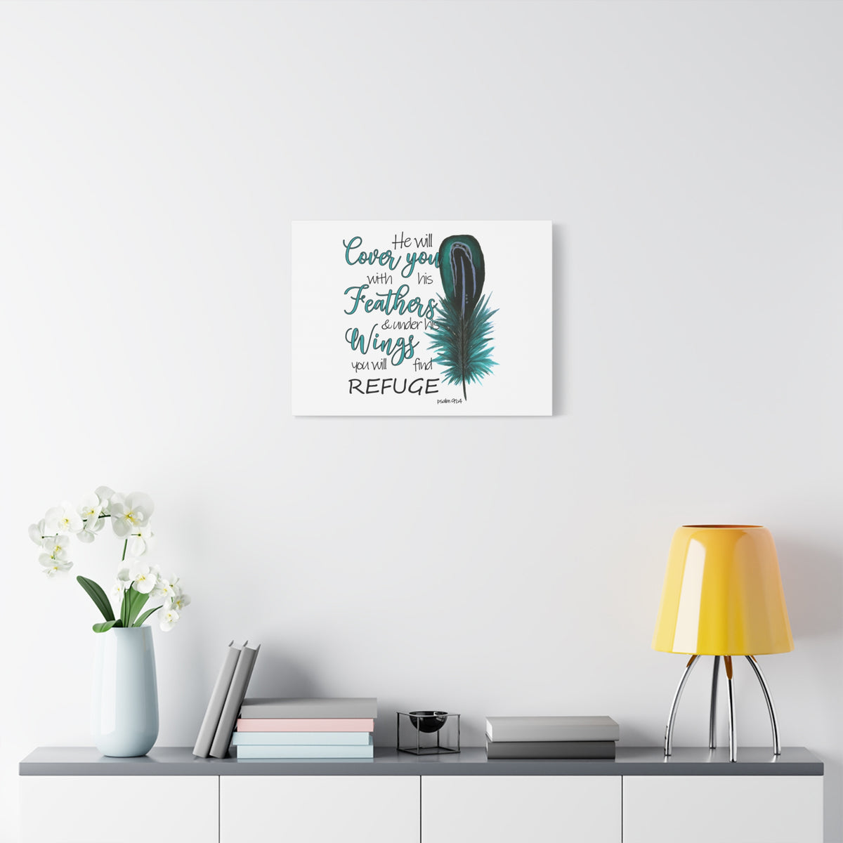 Scripture Canvas He Will Cover You Psalm 91:4 Christian Wall Art Bible Verse Print Ready to Hang