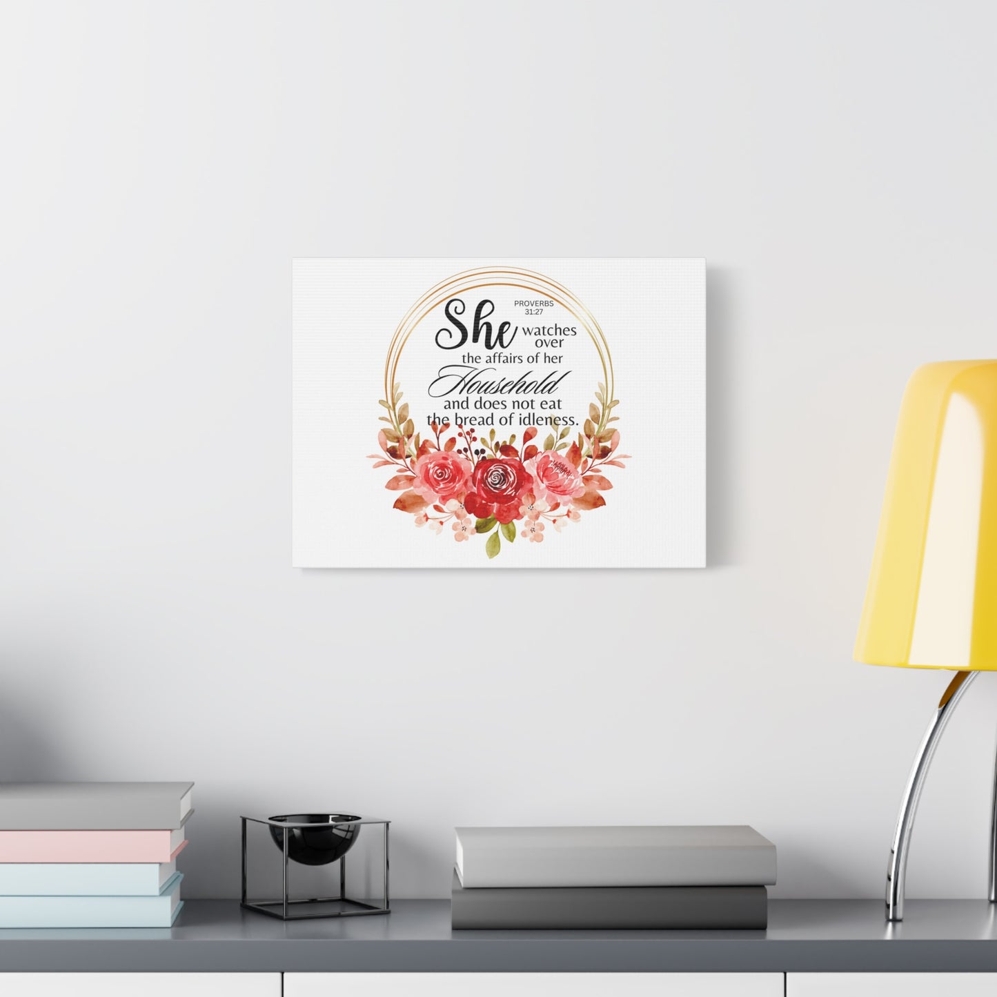 Scripture Walls Proverbs 31:27 She Watches Over Her Household Bible Verse Canvas Christian Wall Art Ready to Hang Unframed
