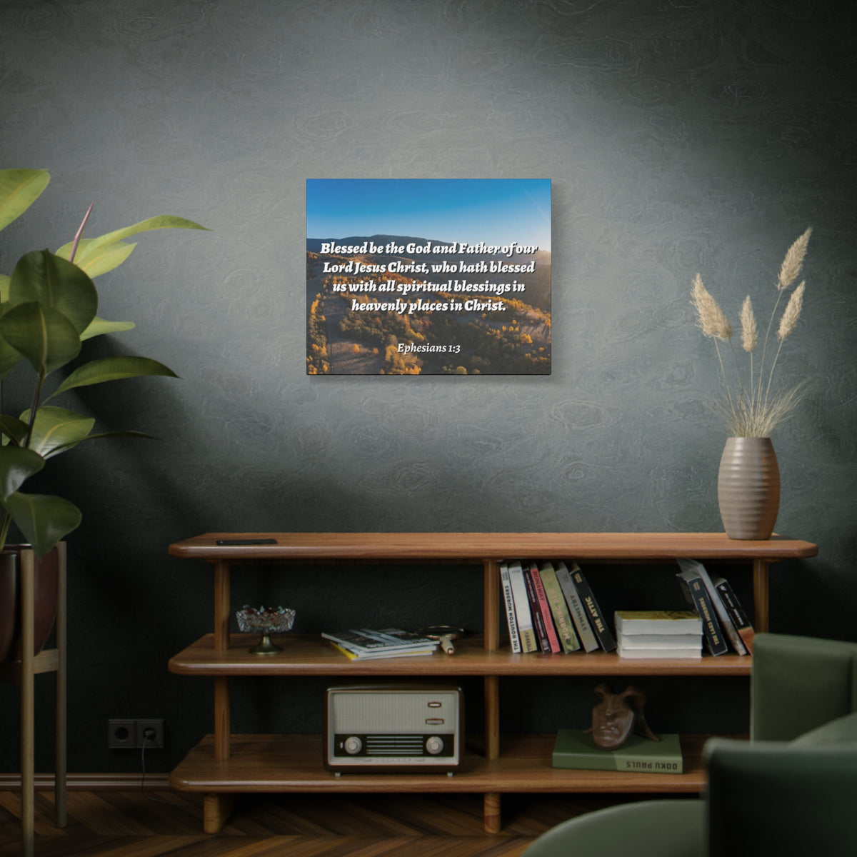 Scripture Canvas Spiritual Blessings Ephesians 1:3 Christian Wall Art Bible Verse Print Ready to Hang