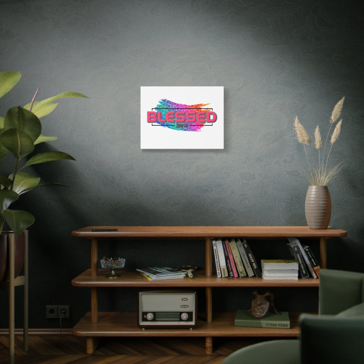 Scripture Canvas Blessed Rainbow John 1:16 Christian Wall Art Bible Verse Print Ready to Hang