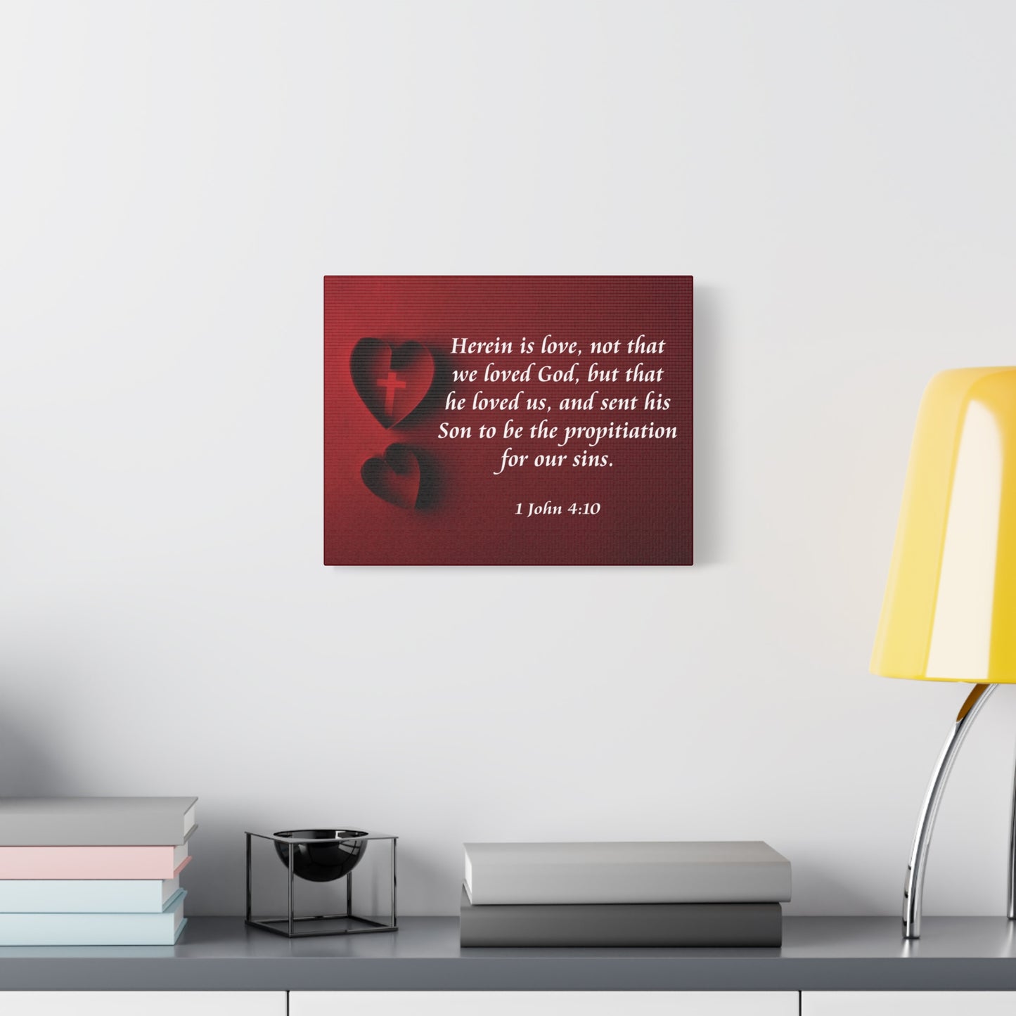 Bible Verse Canvas Herein is Love 1 John 4:10 Christian Home Décor Wall Art Scripture Ready to Hang Faith Print