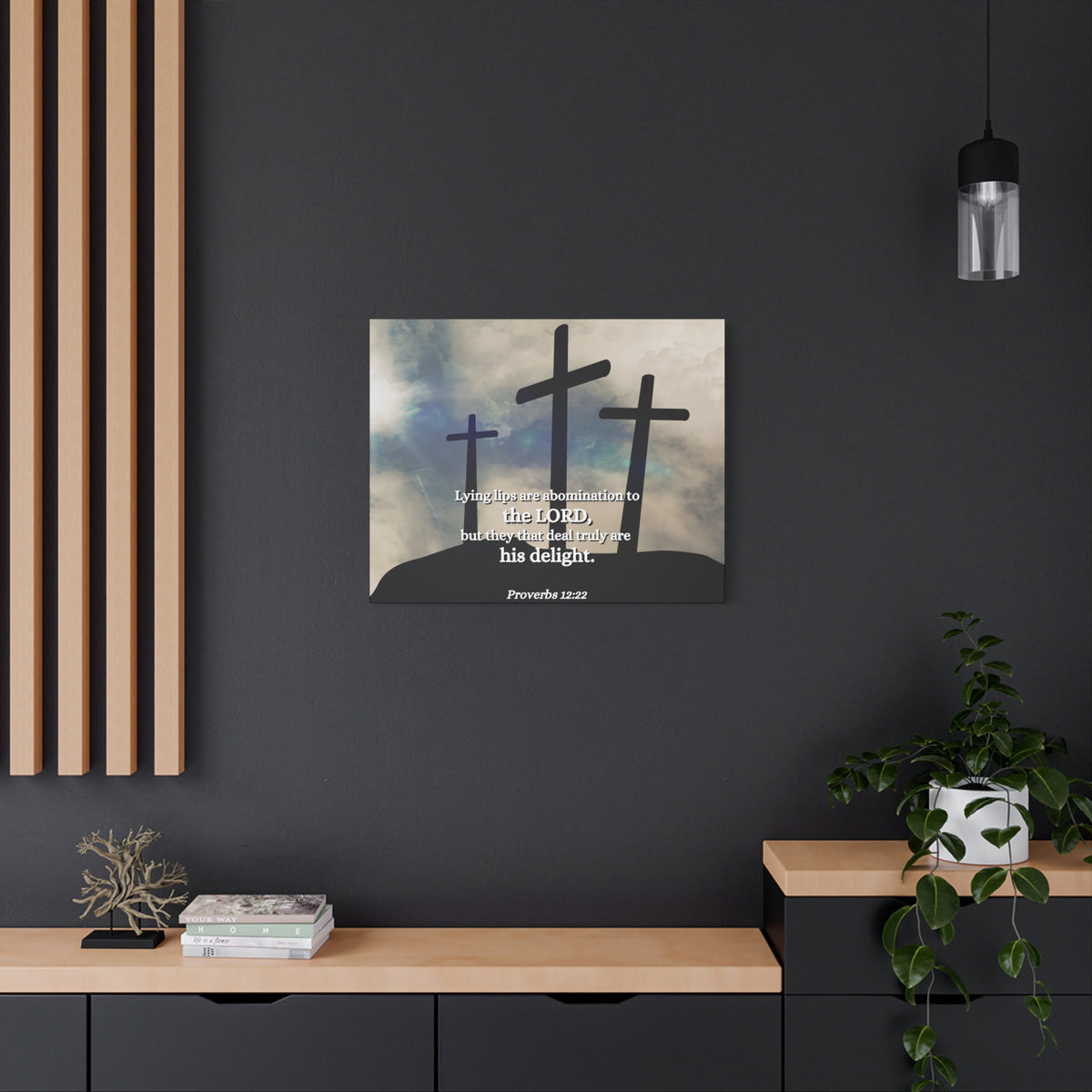 Scripture Canvas Lying Lips Proverbs 12:22 Christian Wall Art Bible Verse Print Ready to Hang