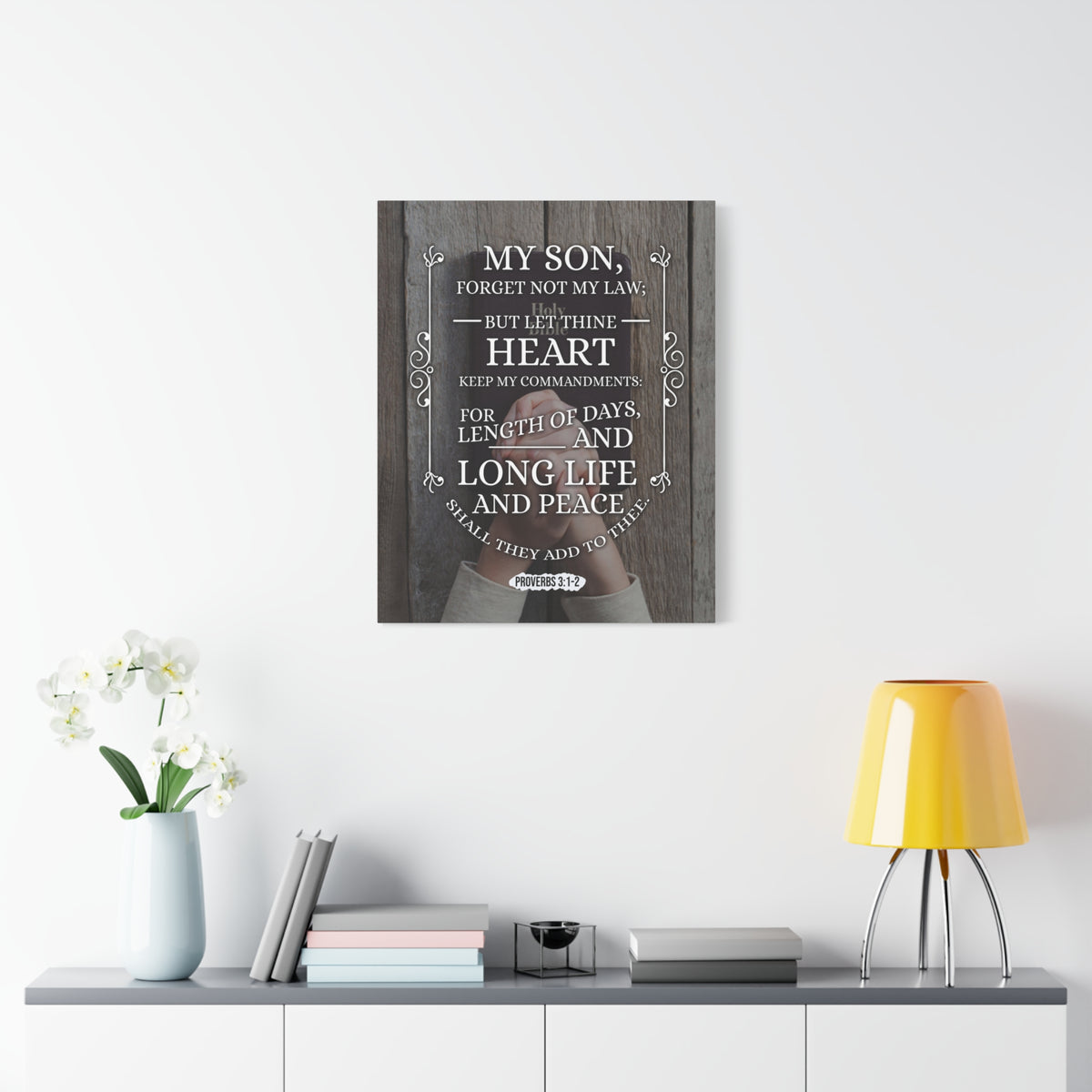 Scripture Canvas Long Life and Peace Proverbs 3:1-2 Christian Wall Art Bible Verse Print Ready to Hang