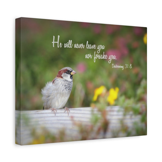 Scripture Canvas Will Never Leave You Deuteronomy 31:8 Christian Wall Art Bible Verse Print Ready to Hang