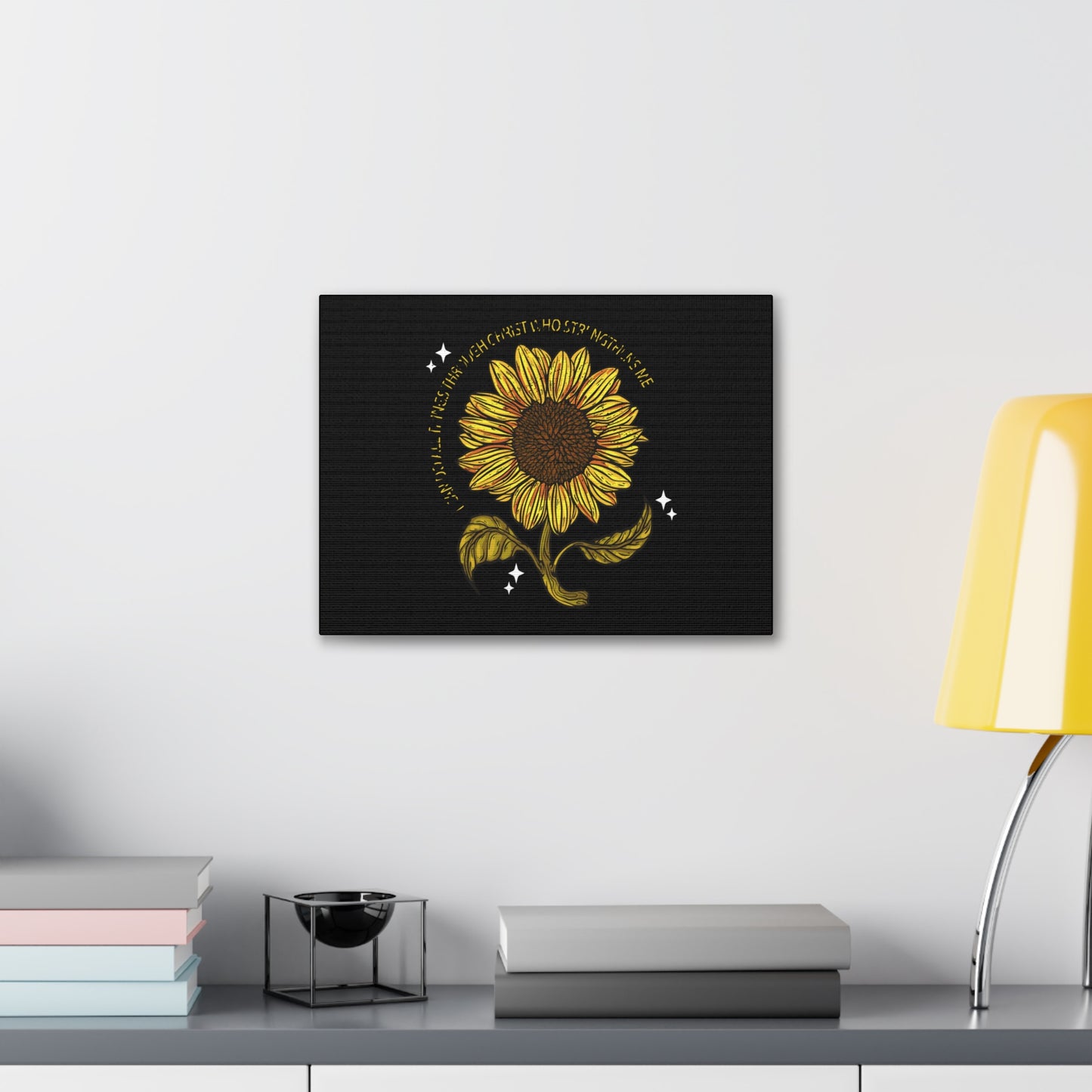 Through Christ Sunflower Philippians 4:13 Christian Wall Art Bible Verse Print Ready to Hang