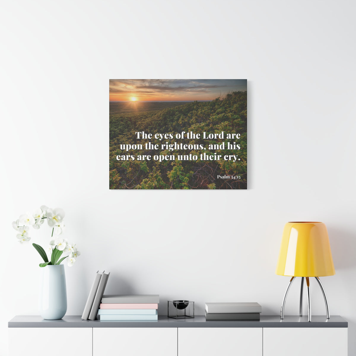 Scripture Canvas Eyes & Ears Of God Psalm 34:15 Christian Wall Art Bible Verse Print Ready to Hang