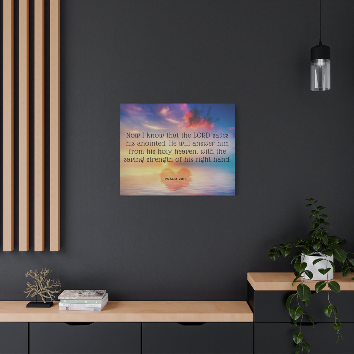 Scripture Canvas Lord Saves His Anointed Psalm 20:6 Christian Wall Art Bible Verse Print Ready to Hang