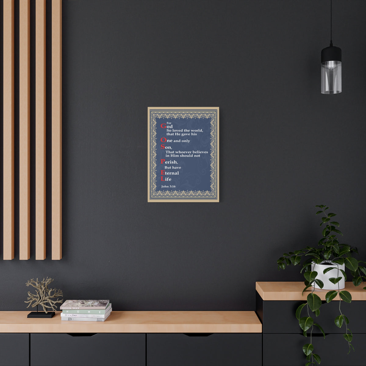 Scripture Canvas Gospel John 3:16 Christian Wall Art Bible Verse Print Ready to Hang