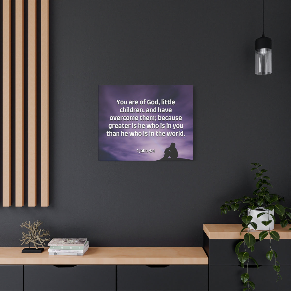 Scripture Canvas Overcome 1 John 4:4 Christian Wall Art Bible Verse Print Ready to Hang