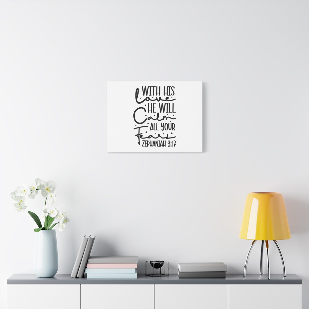Scripture Canvas With His Love Zephaniah 3:17 Christian Wall Art Bible Verse Print Ready to Hang