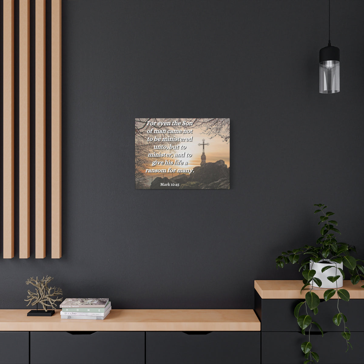 Scripture Canvas Son Of Man Mark 10:45 Christian Wall Art Bible Verse Print Ready to Hang