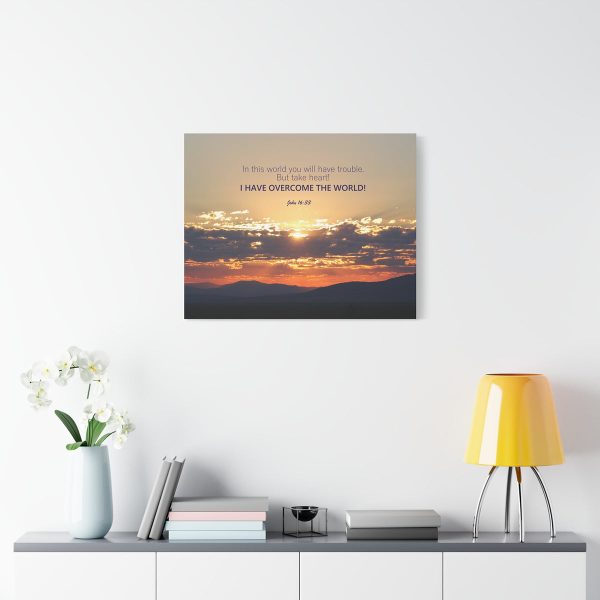 Scripture Canvas Overcome The World John 16:33 Christian Wall Art Bible Verse Print Ready to Hang