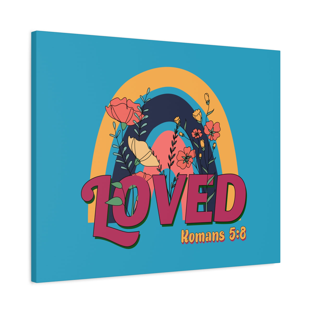 Scripture Canvas Loved Romans 5:8 Red Turquoise Christian Wall Art Bible Verse Print Ready to Hang
